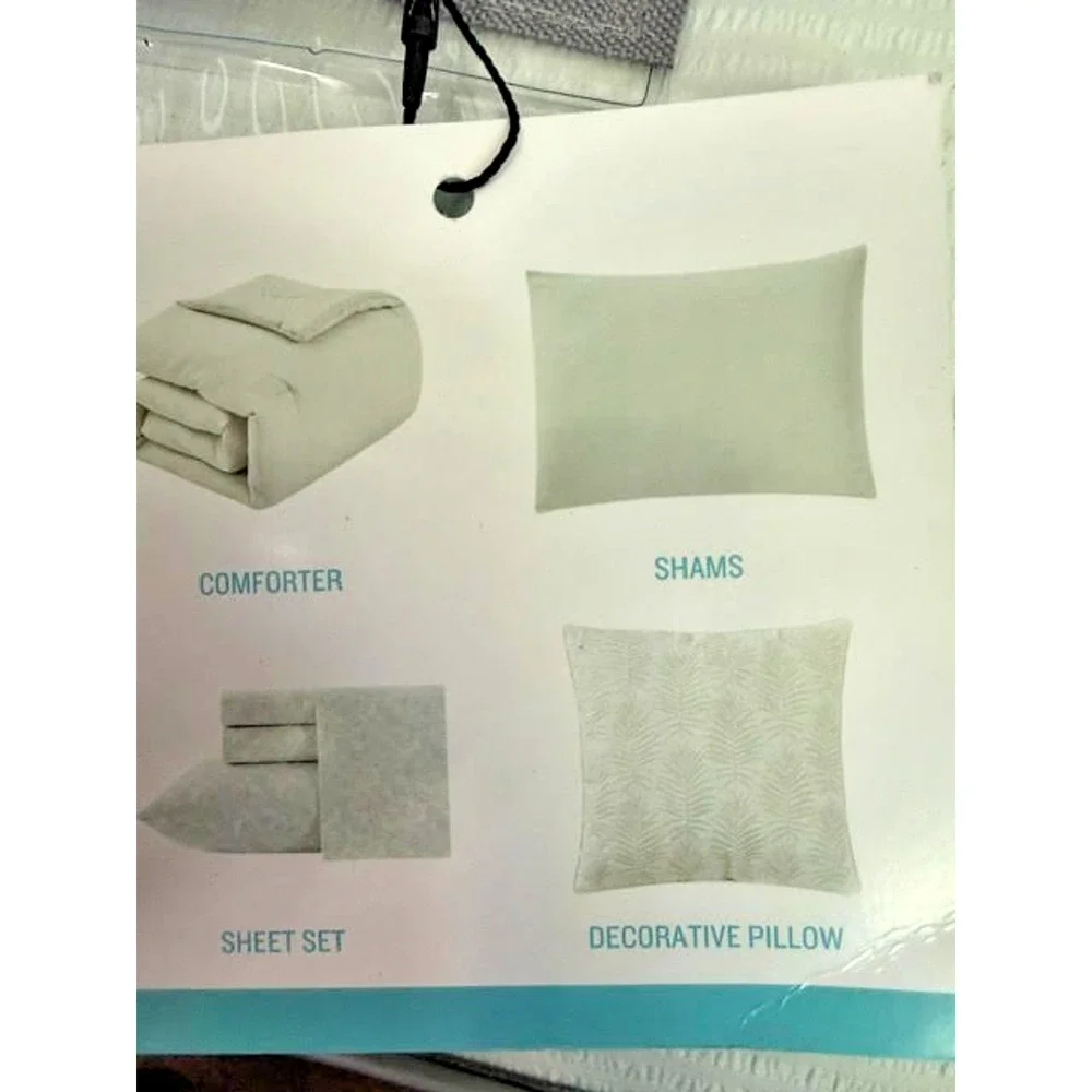 NEW Tommy Bahama Seersucker 8 Piece Queen Comforter Set Pale Green Sheets Pillow